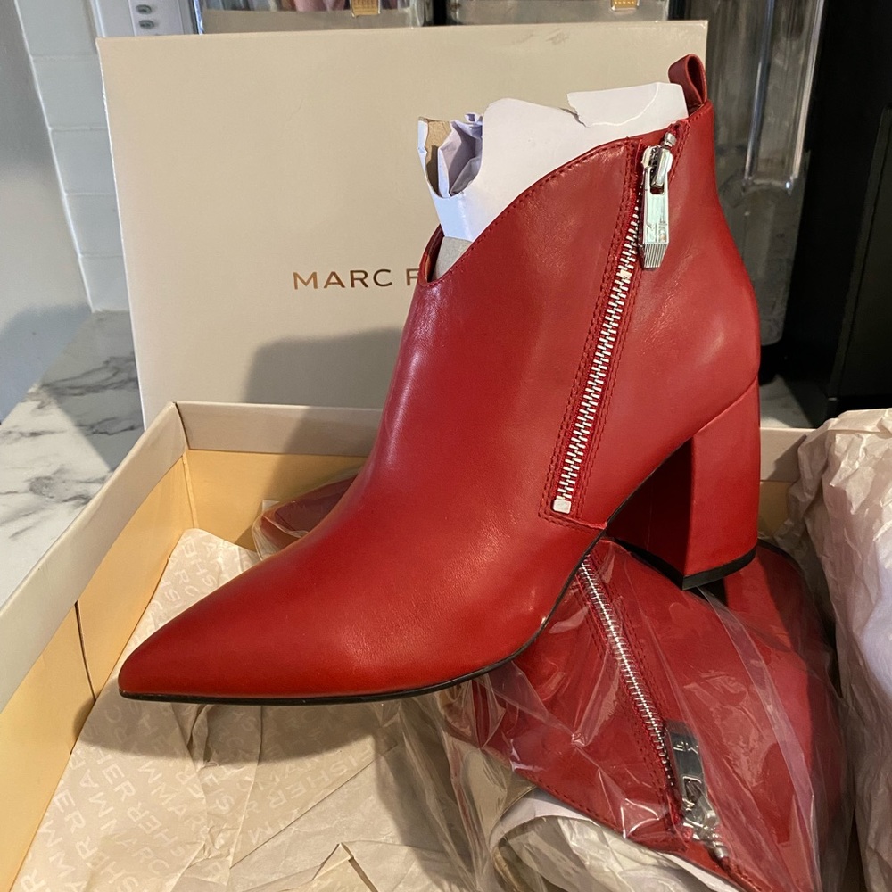 NEW Marc Fisher Dark Red Leather Ankle Booties